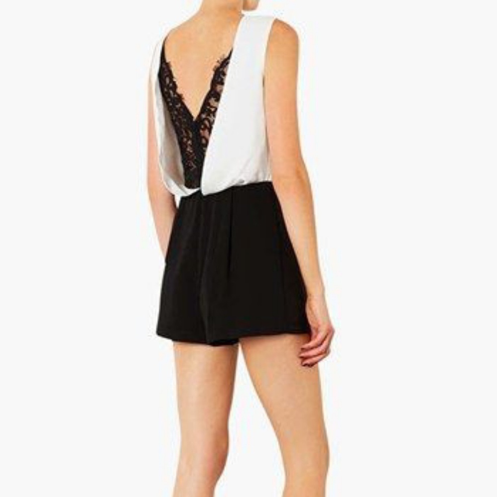 black white color blocked lace romper